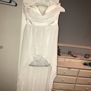 High low white prom dress with sequin slip